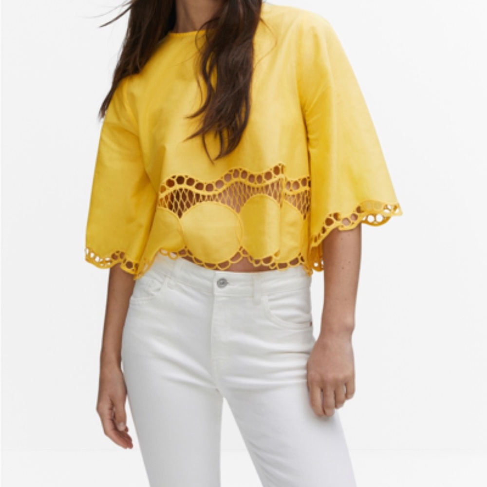 Mango Yellow Eyelet Women's Blouse